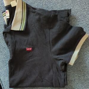 Levi's Brown Polo with Cream and Green Striped Collar